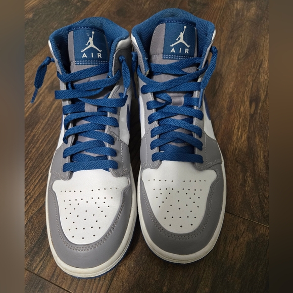 Nike Men's Air Jordan 1 Mid Shoes Sneaker Like New Cement Gray blue white - Picture 4 of 8